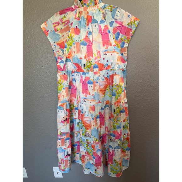 NWT Pinch Santorini Toile Isa Midi Dress L Houses Travel Pastel Whimsical Travel - Picture 9 of 12